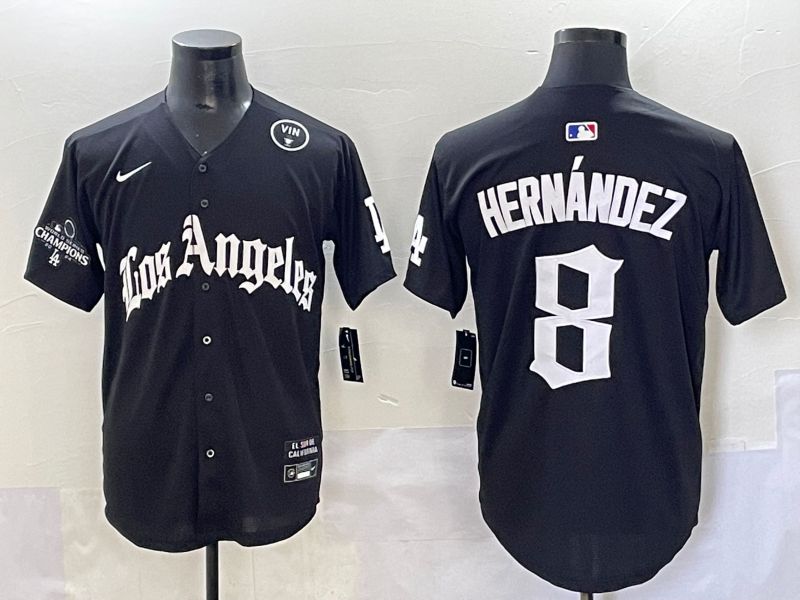 Men 2025 Los Angeles Dodgers #8 Hernandez Black Five generations Joint Name Nike MLB Jersey style 10